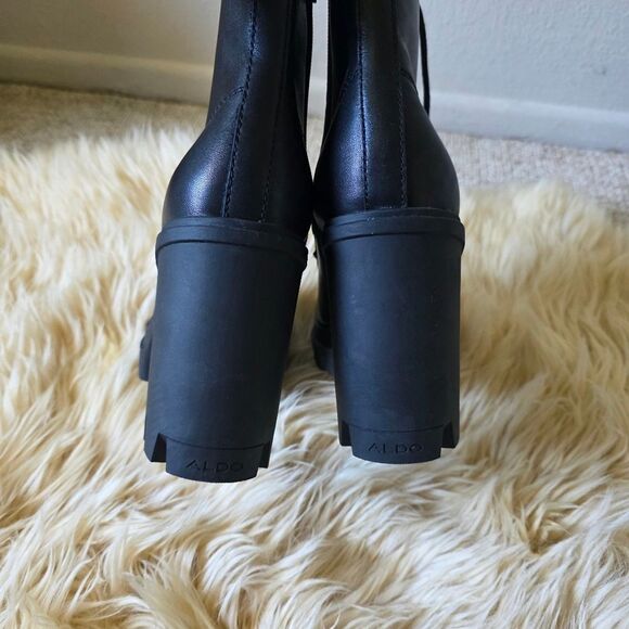 NWT Aldo Rebelia Black Leather Heeled Combat Boots Size 8 - Picture 6 of 10